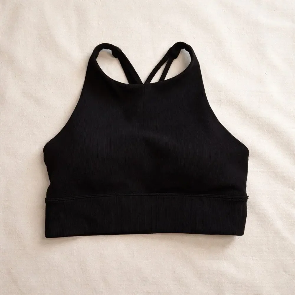 Lululemon Black Ribbed Sports Bra Criss Cross Back Medium Support Size S - Picture 1 of 4
